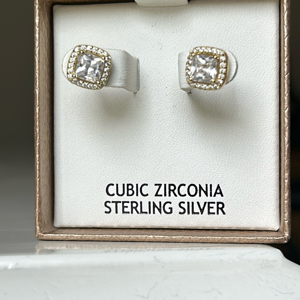 Lake + Gray gold over sterling silver cubic zirconia square stud earrings formal